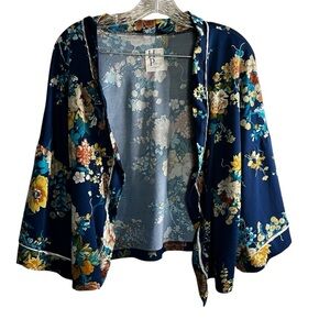 Haute Project Blue Floral Crop Kimono Cardigan